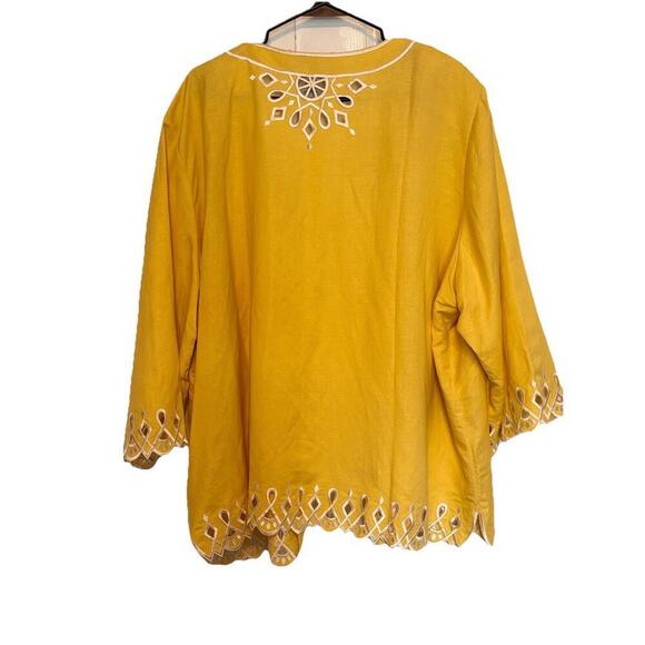 Bob Mackie Top Womens 3X Eyelet Linen Blend Vintage Yellow White 2-Piece GmaCore - Picture 3 of 10